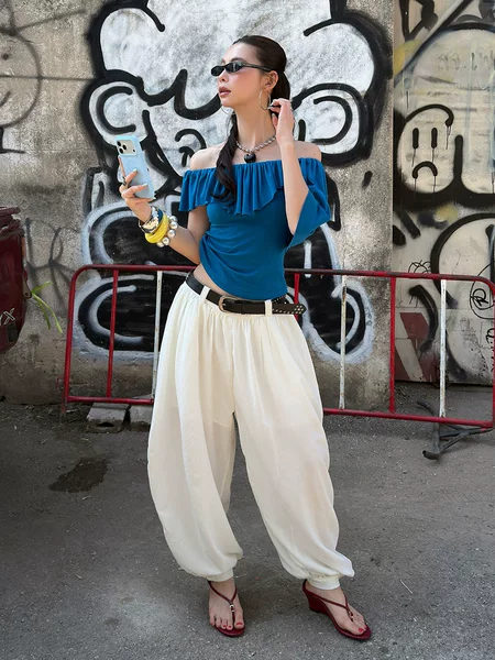 "3.30 Spring/Summer New Collection" Mmfish Three-Dimensional Silhouette Leg-Tie Pants with Rivet Belt Lantern Pants 26K182