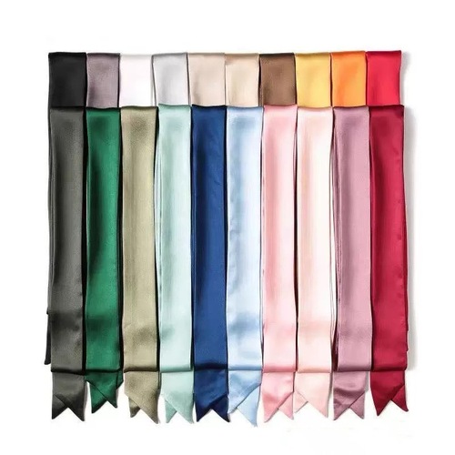 Summer Korean Version New Solid Color Silk Scarf Simulated Silk Hair Tie Headband Hat Decoration Ribbon Tied Neck Scarf