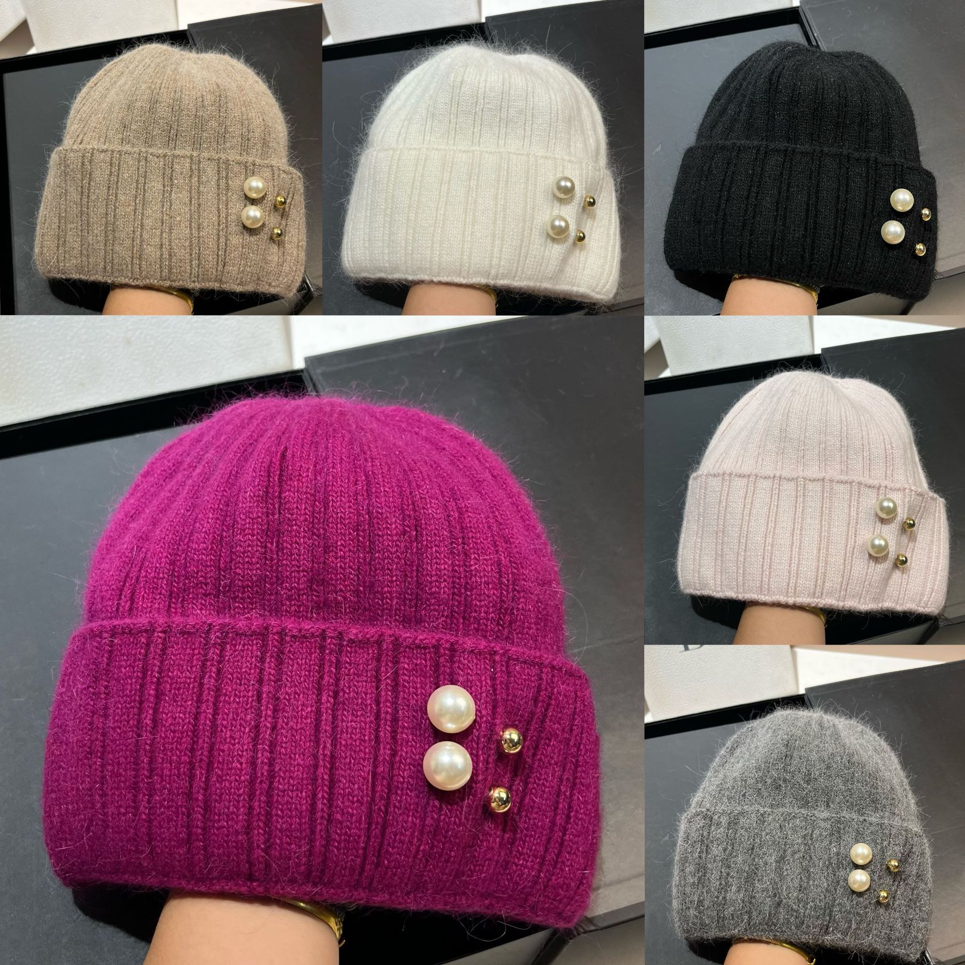 Winter Neue Kleine Duftenden Stil Perle Kaninchen Haar für Frauen, Mode Nordic Wärme Gestrickte Kopf Kalten Hut Trendy_voghion.com