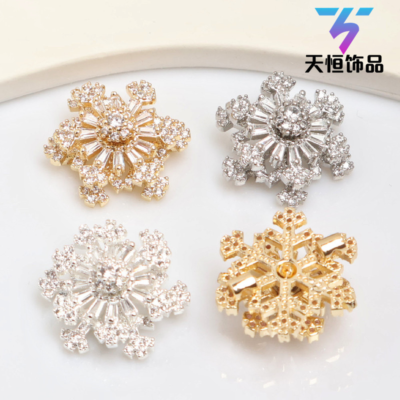 Time to Run Double Layer Snowflake Pieces Rotating Full Zircon Snowflake Crystal DIY Bracelet Necklace Accessories Material Wholesale