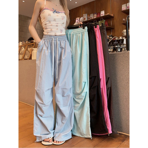 Designer pleated elastic waist work pants for women, unique drawstring casual wide-leg pants, sporty pants for spring/summer 2025