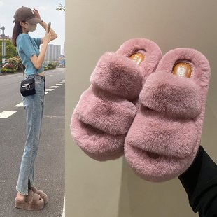 7cm Thick-Soled Furry Slippers for Outer Wear 2024 Autum New Fashion Wedge Heel Platform Sole 34-42 Size Cotton Slippers