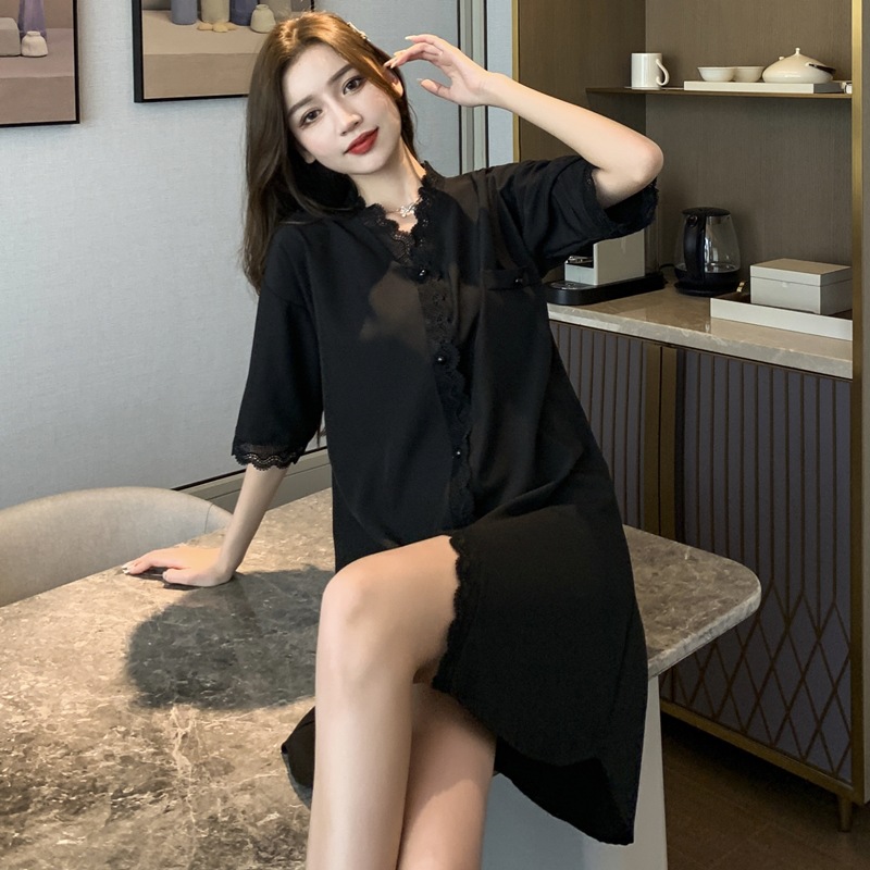 Pijamas de verano de mujer nuevo encaje temperamento sexy en línea alta simulación de seda vestido de dormir casero