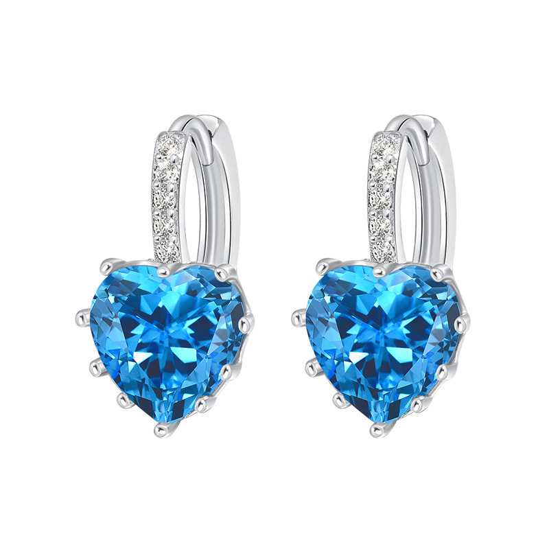 Daily Occasion 1 Pair Shiny IG Style Heart Shape Inlay Copper Zircon Earrings