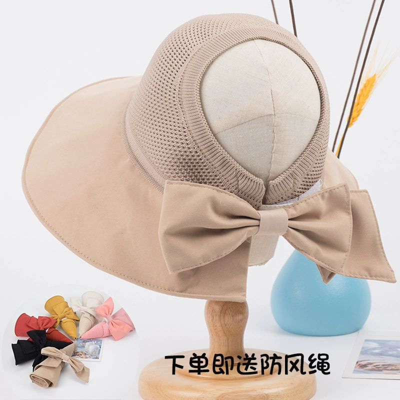 Summer knitted breathable sun hat with bow solar-powered