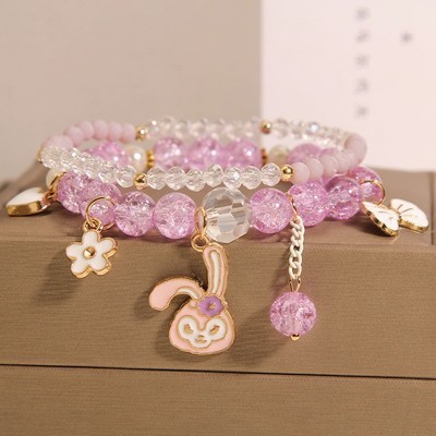 Corea del Sur fresco lindo conejo chica pulsera en línea celebridad niña flor caliente cristal pulsera chica novias pulsera