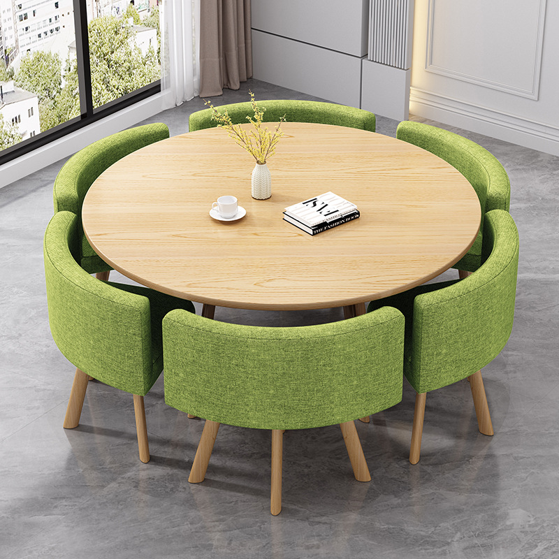 Scandinavian Small Office Conference Table Simple Modern Rest Area Negotiation Reception Table and Chair Combination 6 People Round Dining Table