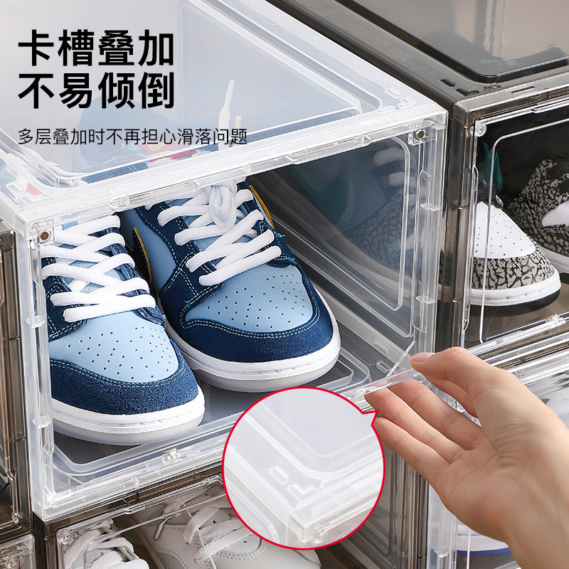 透明折りたたみ式シューズボックス、マグネット式で積み重ね可能、AJシューズキャビネット、家庭用省スペース、酸化防止、防塵シューズラック、透明シューズラック|undefined