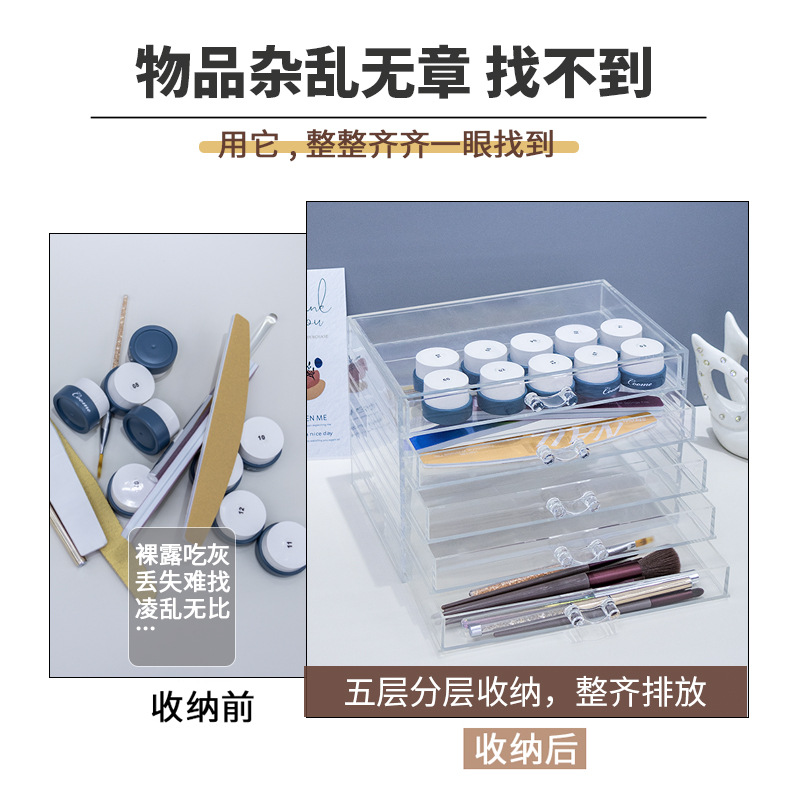 Accesorios de herramientas de uñas de acrílico caja de almacenamiento de gran capacidad cajón en capas caja de taladro de uñas clasificación caja de presentación