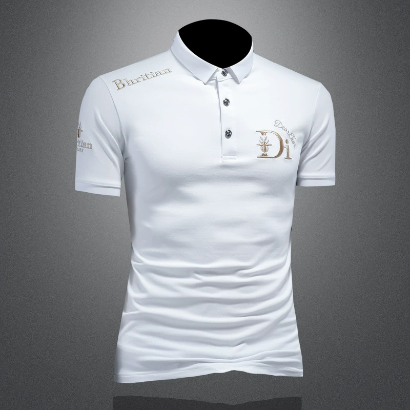 Летняя хлопковая футболка, универсальное поло, slim fit, с вышивкой