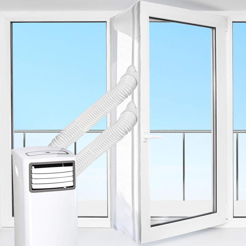 400cm Air Conditioner Window Seal Kit, Hot Air Stop Empty with Zipper and Adhesive Fasteners