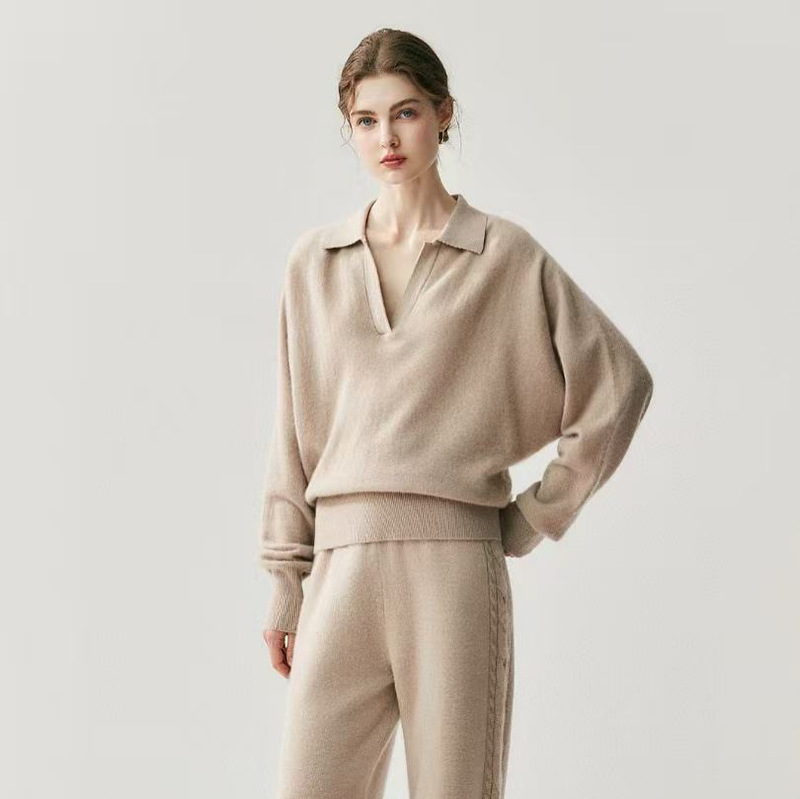 Baby Cshamerm New Cos Same Style Fashionable Simple Knitted Sweater Women's Polo Collar Cashmere Loose Flip