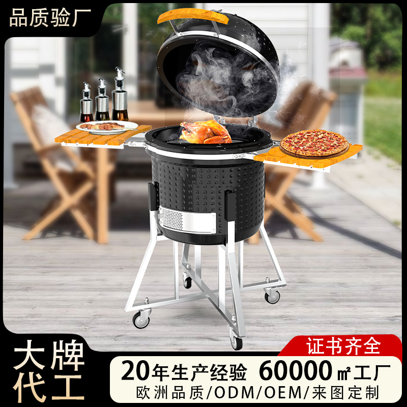 Inventario de 22 pulgadas acero inoxidable metal cerámico horno de barbacoa estilo americano BBQ horno de cerámica fumigado KamadpGrill