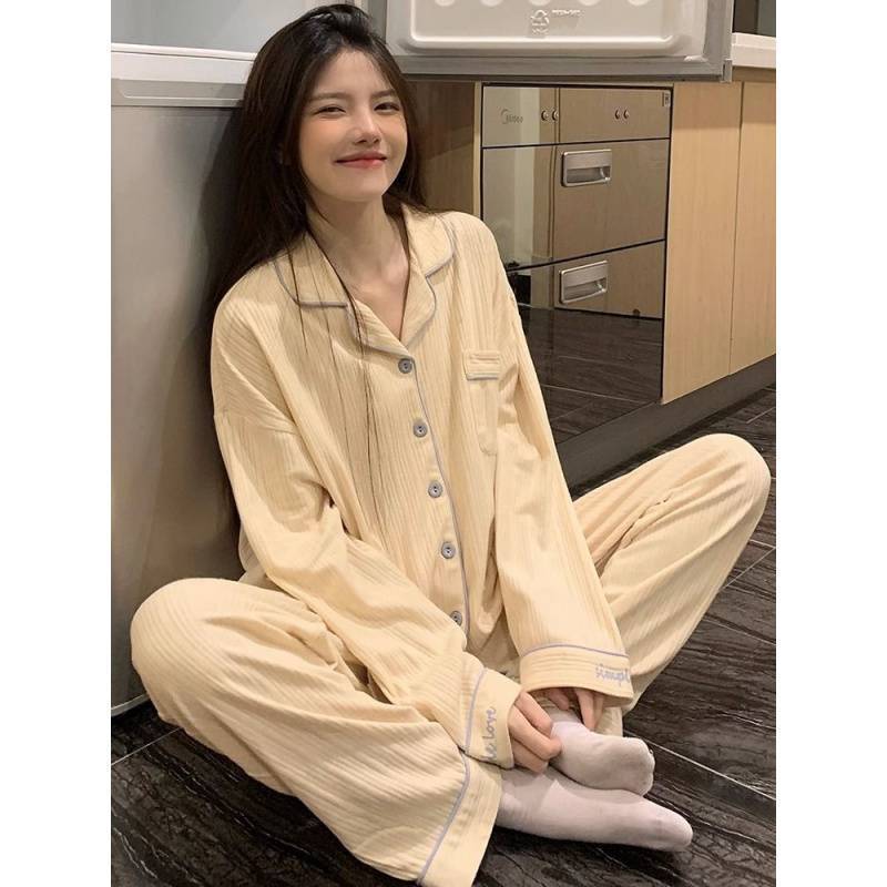 女性用パジャマ、秋と冬の長袖カーディガン、ゆったりとした大きいサイズの気質、春と秋の薄いホームウェアセット|undefined