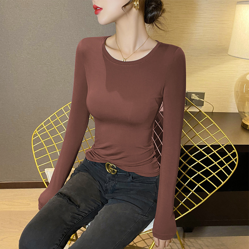 黒の長袖Tシャツレディース薄手白ボトムシャツレディースインナー2025春秋新作トップス|undefined