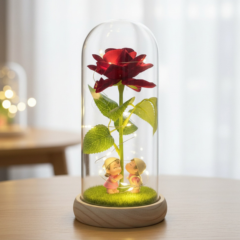 Rosa roja + pareja rosa + base de tronco