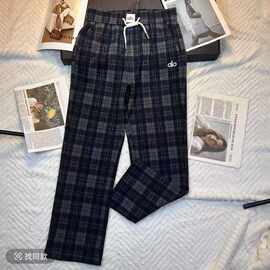 爆款情侣休闲裤宽松帅气百搭显瘦直筒裤松紧腰格子轻奢运动裤