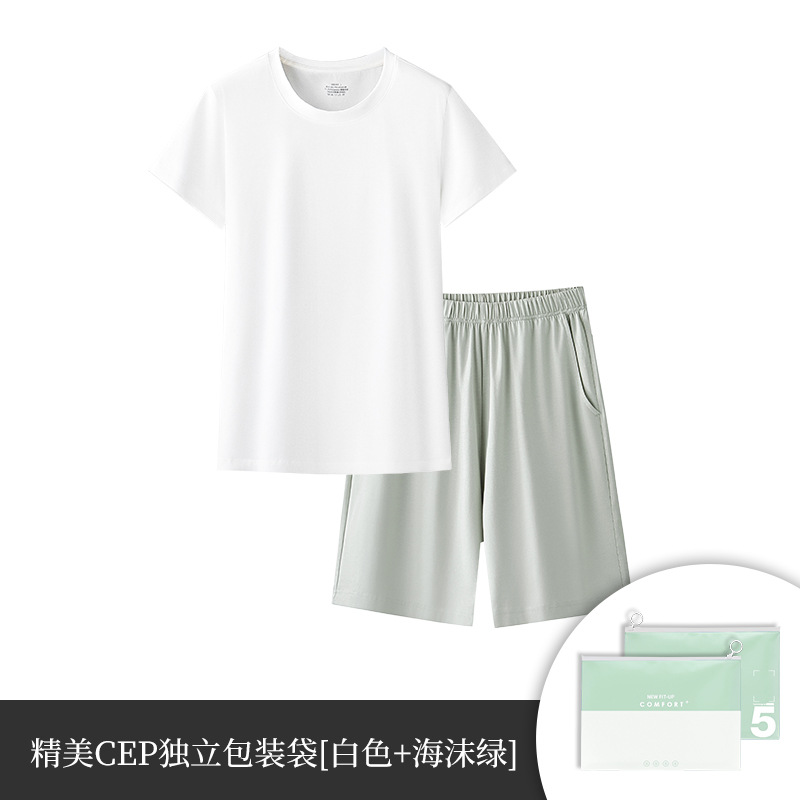 Nueva Piel de belleza algodón mercerizado primavera y verano de las mujeres pantalones cortos de manga corta traje antibacteriano antiarrugas ropa para el hogar