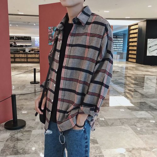 Men's Autumn Collar-Neck Long-Sleeve Loose Retro Unisex Button-Down Shirt Dropshipping