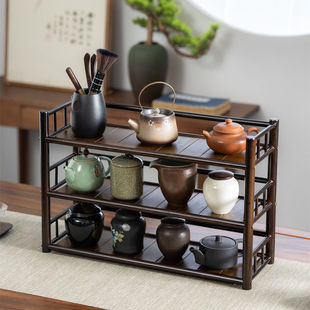 Multi-Layer Tea Cup Rack Tea Set Storage Rack Bamboo Pot Rack Cup Holder Retro Chinoiserie Display Rack Tea Cup Set Sensheng