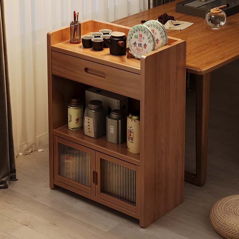 Storage Rack Floor Multi-layer Tea Room Tea Set Living Room Tea Cup Tea Storage Rack Double Doors with Drawer Storage Cabinet