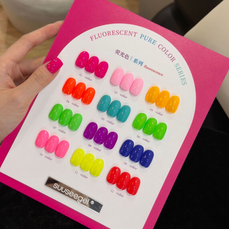 New 12-Color Fluorescent Nail Polish Gel in Macaron Dopamine Candy Colors, Brightening Fluorescent Yellow, Spicy Girl Set