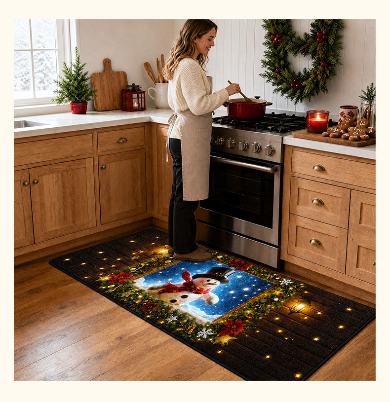 Cross-border Christmas kitchen floor mat two-piece set, festive atmosphere decorative carpet, water-absorbent, non-slip, dirt-resistant long strip foot mat