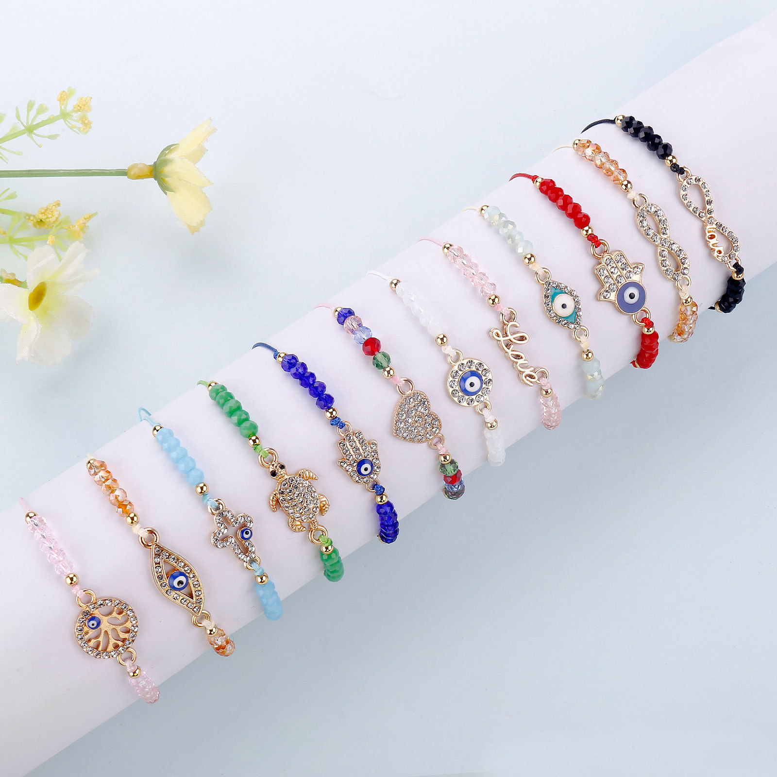 Fashion Letter Palm Heart Shape Alloy rope Beaded Enamel Inlay Rhinestones Womenu0027S Bracelets 1 P