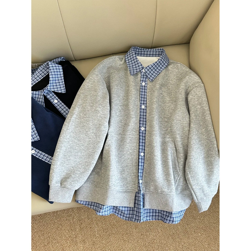 Niche Retro Fake Two-Piece Shirt-Collar Cardigan Sweatshirt Jacket Autumn Unisex Cleanfit Loose Casual Jacket Niche Retro Fake Two-Piece Shirt-Collar Cardigan Sweatshirt Jacket Autumn Unisex Cleanfit Loose Casual Jacket