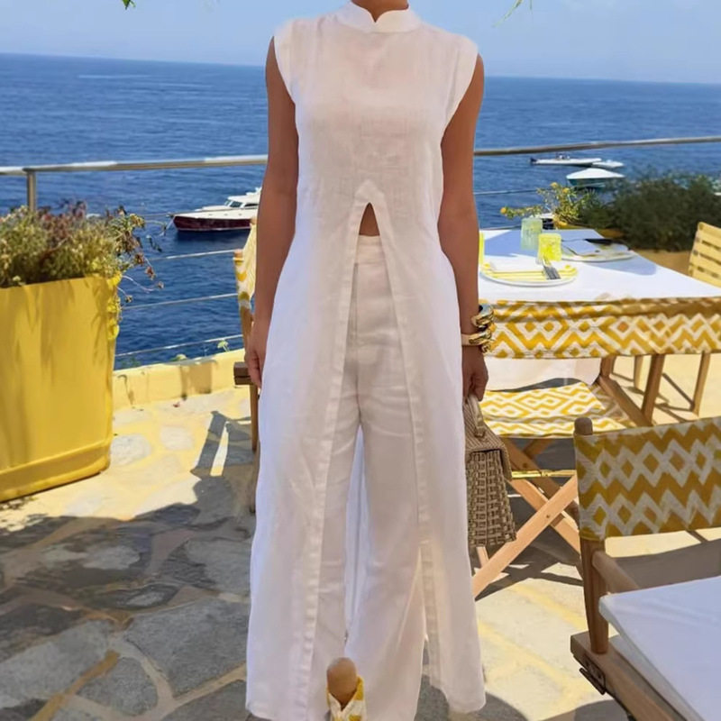 2026 European and American Amazon Cross-Border Spring and Summer Women's Casual Solid Color Robe and Pants Fashion Casual Set