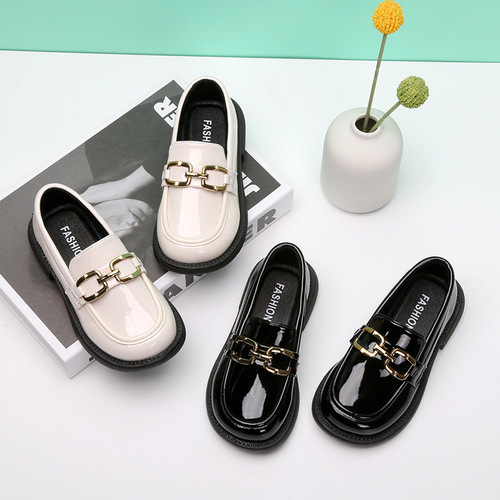 Children's leather shoes, spring and autumn loafers, new buttons, British style, fashionable single-layer shoes, step-on, baby's shoes