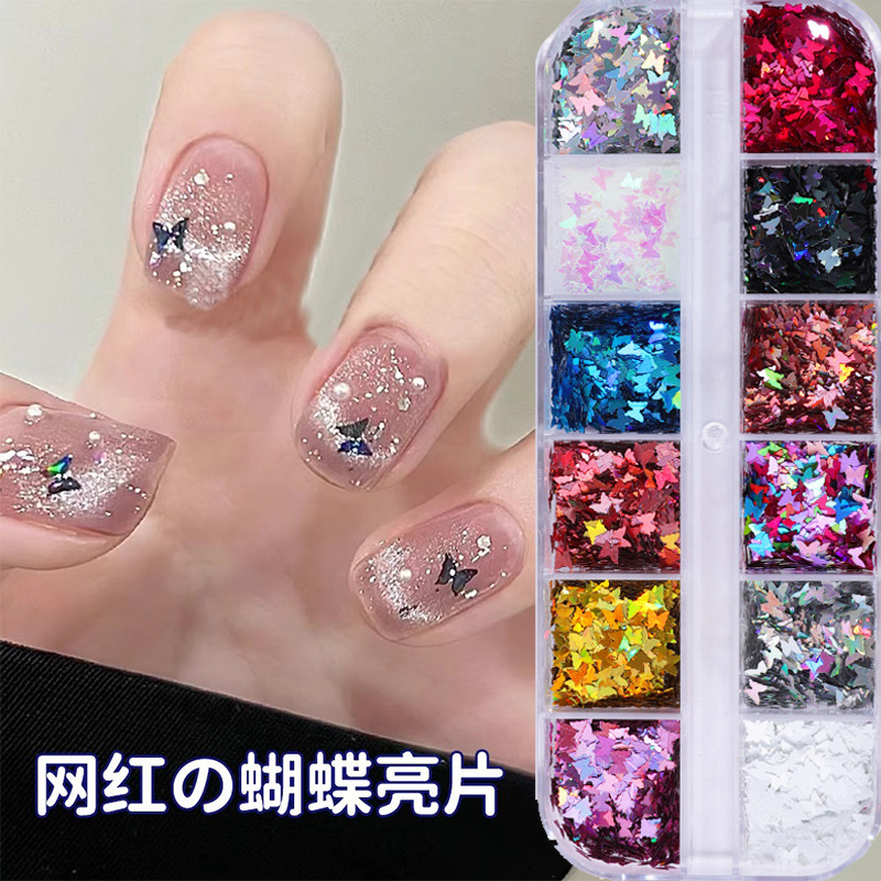 Butterfly Sequin 12-Grid Boxed Nail Art Accessories Trendy Laser Silver Small Butterfly Embellishments Decorations Butterfly Sequin 12-Grid Boxed Nail Art Accessories Trendy Laser Silver Small Butterfly Embellishments Decorations