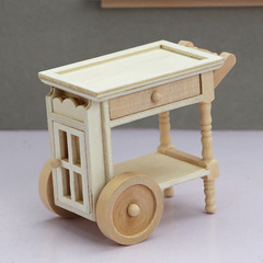 1:12ミニ人形屋家具レストランの手押し車ミニチュアシーンの置物ob11は手でレトロな食堂車を押すことができる