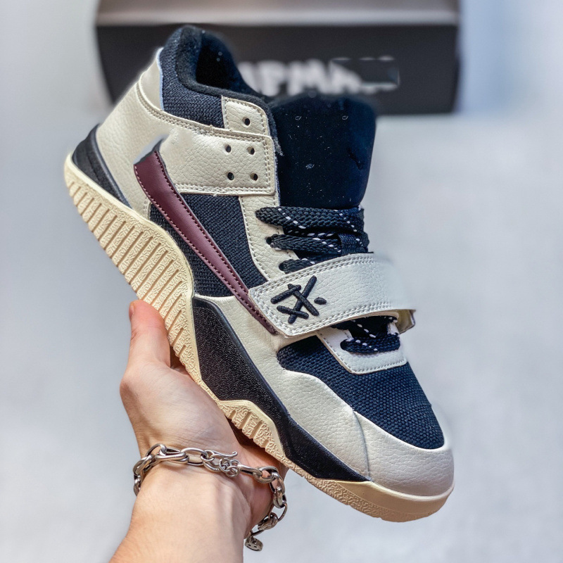 Original Jumpman Jack Reverse Hook Collaboration Basketball Shoes with Velcro Ghost Face Design, Retro Casual Sports Sneakers for Men and Women