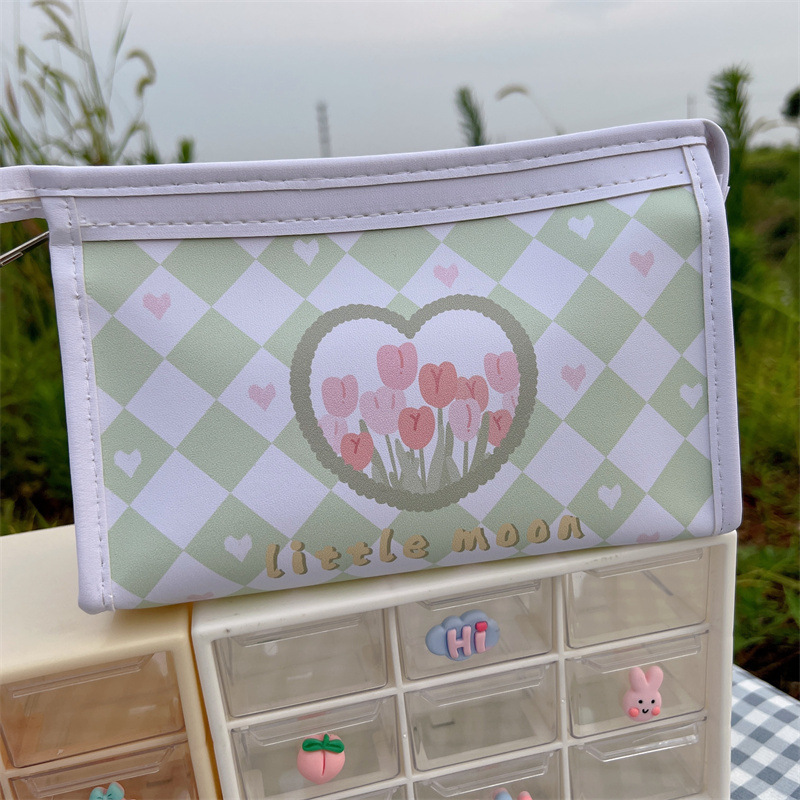 Tulip de gran capacidad pu niña corazón estuche para lápices estilo ins bolsa de papelería de alto valor bolsa de almacenamiento estuche para lápices impermeable