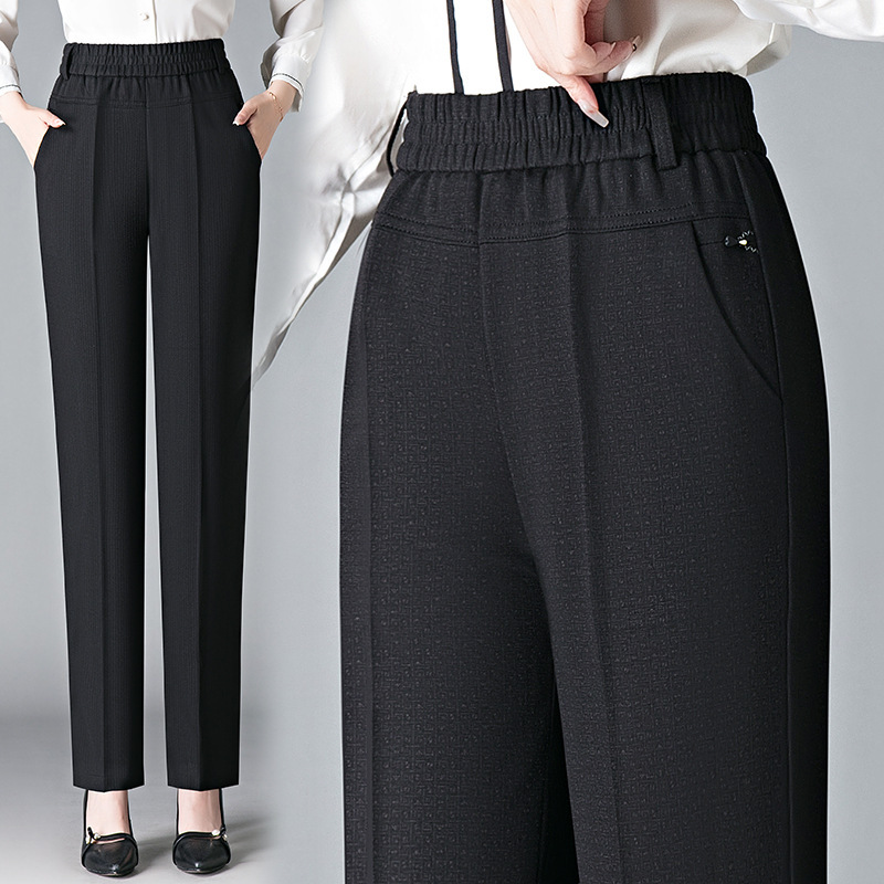 Mom pants spring and autumn new elastic waist straight pants middle-aged and elderly women's pants spring high waist loose casual pants women