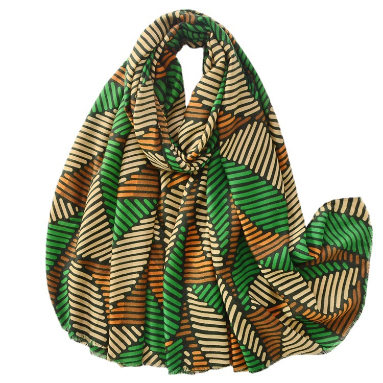 Otoño e Invierno estilo coreano versátil contraste color rayas algodón y lino sensación bufanda larga deshilachada estilo occidental de moda cálido chal decorativo