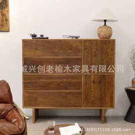 侘寂风榆木餐边柜实木玄关柜门厅柜中古民宿储物柜餐厅斗柜置物柜