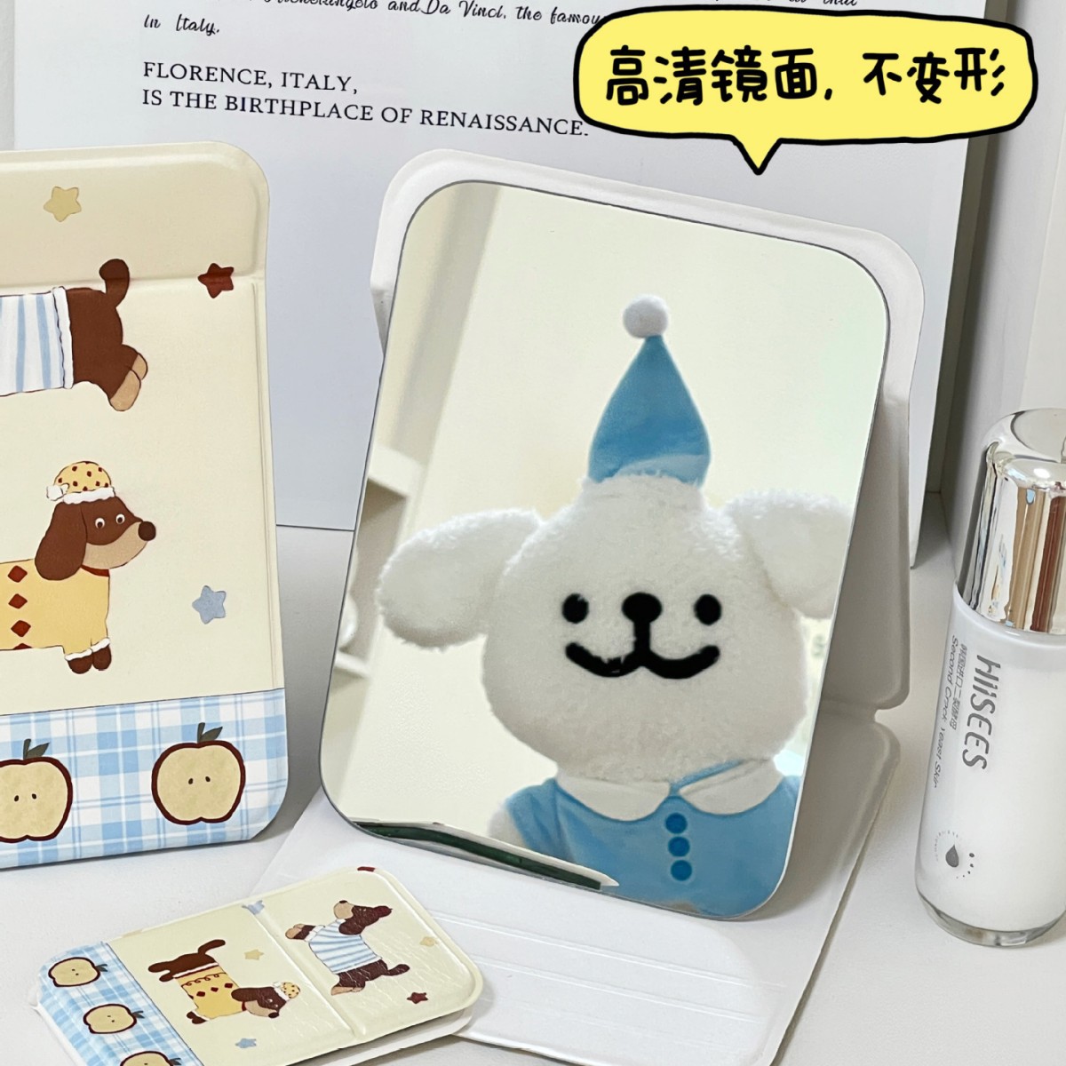 Lindo espejo de maquillaje de perro de salchicha espejo de tocador plegable espejo de maquillaje de dormitorio de estudiantes de escritorio portátil espejo de viaje