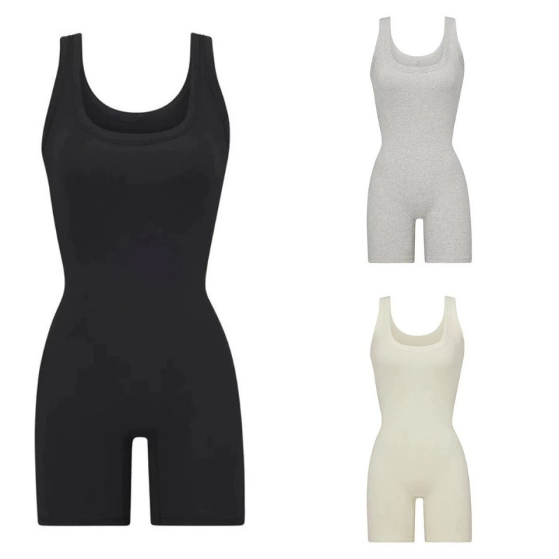 SKIMS Kardashian COTTON RIB ONESIE Pure Cotton Jumpsuit Thin Summer Bottoming Vest Jumpsuit