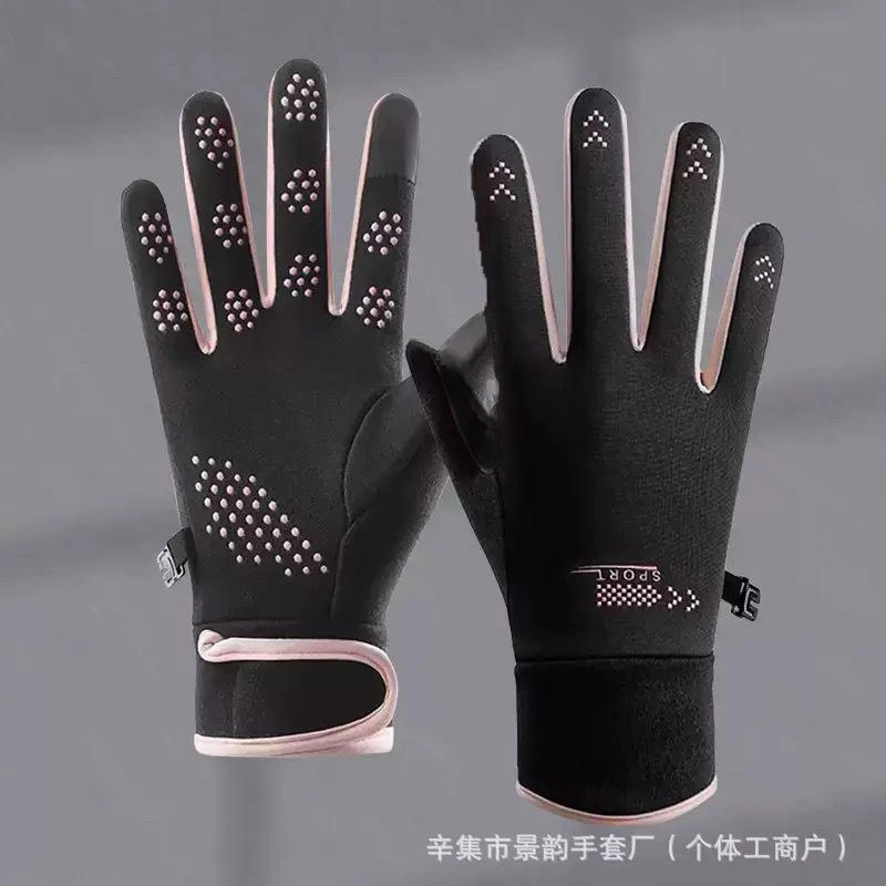 春、秋、冬暖かいアウトドアサイクリングスポーツ男性と女性のカップル滑り止め防風防水プラス薄いベルベットタッチスクリーン手袋|undefined