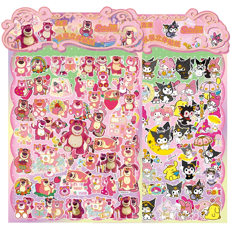 Гигантские пузырчатые наклейки, Детские Мультяшные животные, двухслойные клубничный медведь, куломи, мелодия, наряды, трехмерные наклейки