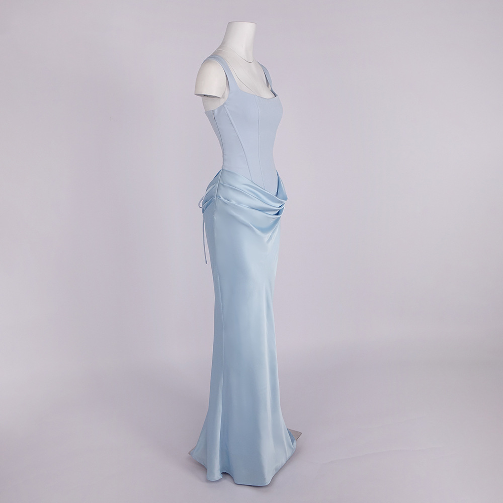 Women's Clothing Bridesmaid Dress Style Drawstring Design Pleated Draped Sexy A-Line Evening Gown For Formal & Casual For Women_ecoleips.com