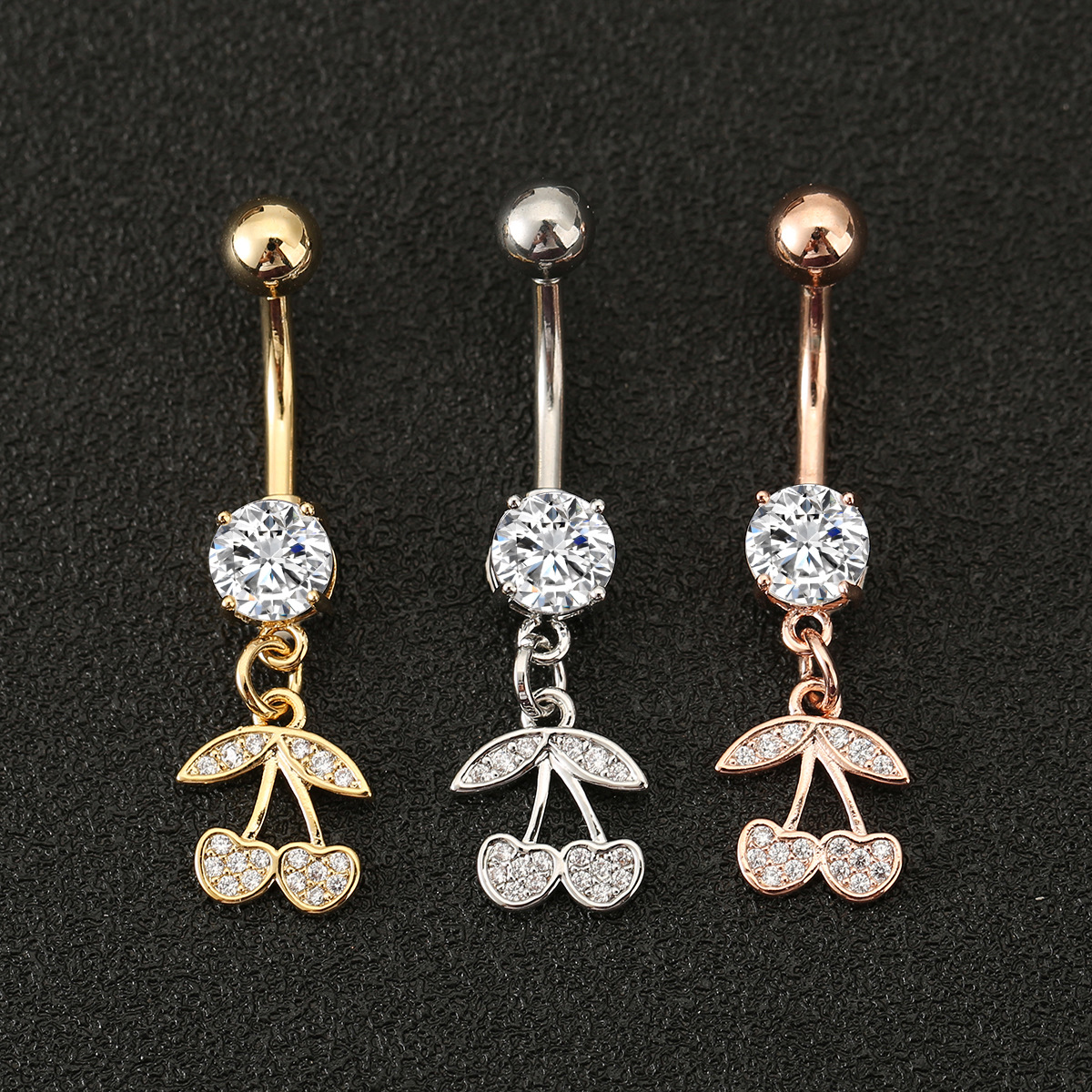 Cherry Shaped Navel Piercing With Diamonds For Women_voghion.com