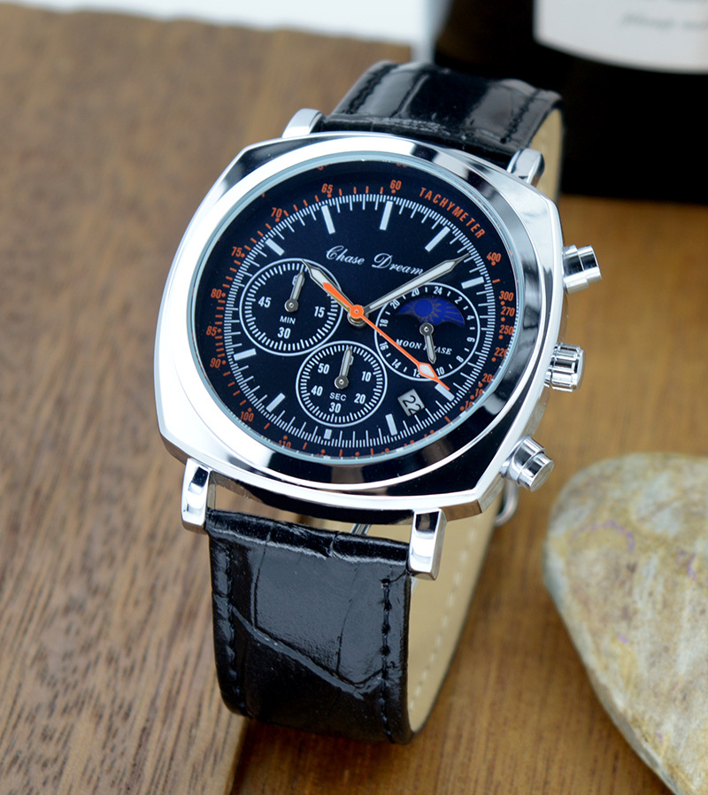 2023 neue heiße verkaufende Uhr Sonne, Mond, Sterne, Mondphasenuhr Herrenmode Gürtel Quarzuhr Business Fashion Herrenuhr_voghion.com