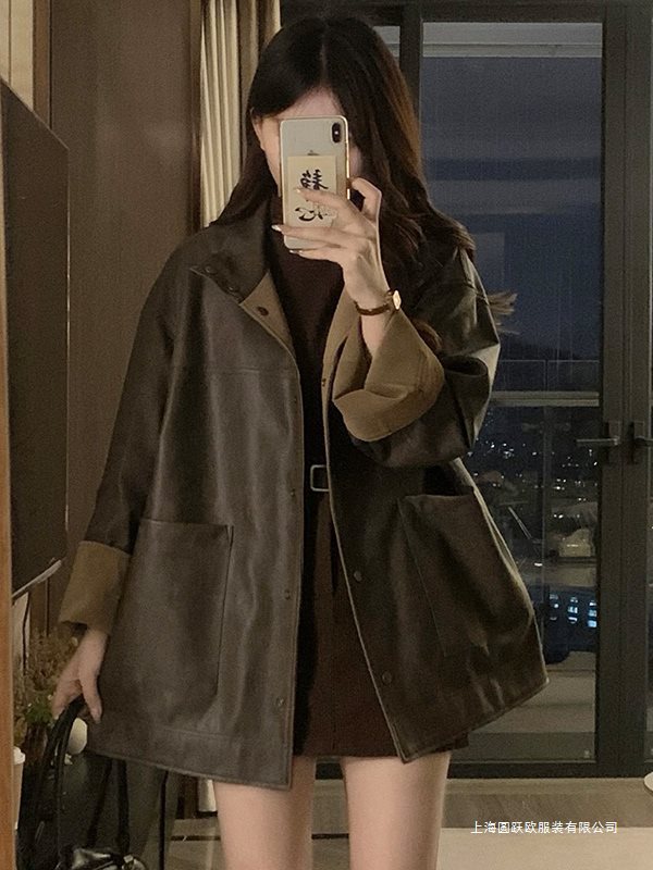 大码感皮衣外套女2025新款秋季时髦洋气夹克胖遮肉显瘦上衣