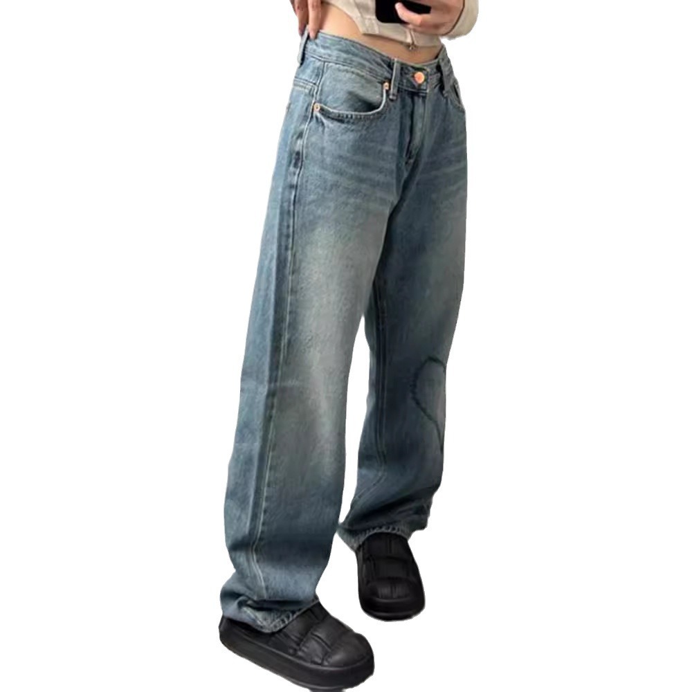 Women's Clothing Vintage Floral Print Low-Rise Wide-Leg Jeans For Women – Plus Size Comfort & Retro Style_mkmklike.com