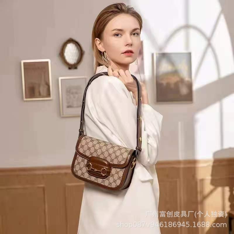 Gg's New 1955 Saddle Bag Women's Crossbody Mini Horsebit Shoulder Bag Casual Armpit Women's Bag Correct Logo