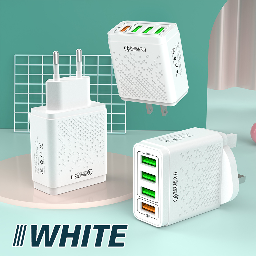 Cargador de alta potencia multipuerto poroso con cabeza de carga rápida de uso general, estándar americano, estándar europeo, estándar británico, estándar australiano, multiinterfaz
