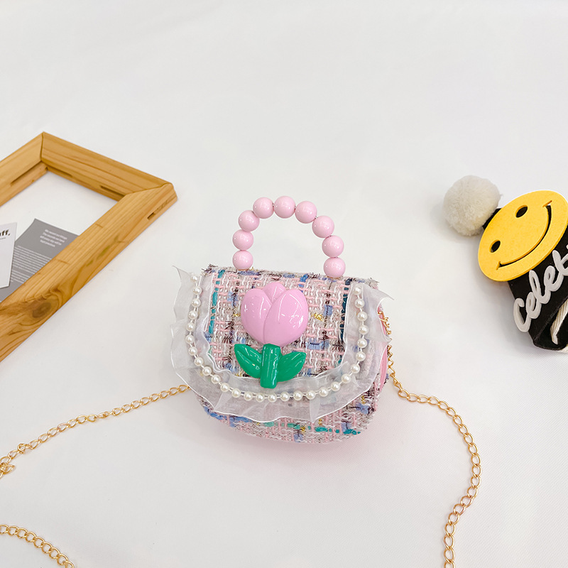 2022 nuevos niños bolso de hombro crossbody Chanel estilo niñas bolsa perla portátil accesorios de dibujos animados bolsa de desgaste